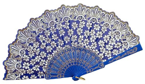 SHINROAD Folding Fan Craft Beautiful Cheongsam Hanfu Show Hand Fan Royal Blue