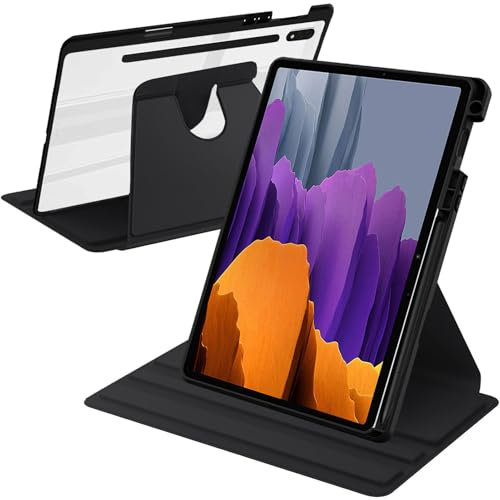A-BEAUTY Rotierende Hülle Kompatibel mit Samsung Galaxy Tab S8 2022/S7 2020 11 Zoll mit S Pen Halter, 360° Drehbare Schutzhülle Ständer Klare Rückseite, Auto Wachen/Schlafen, Schwarz