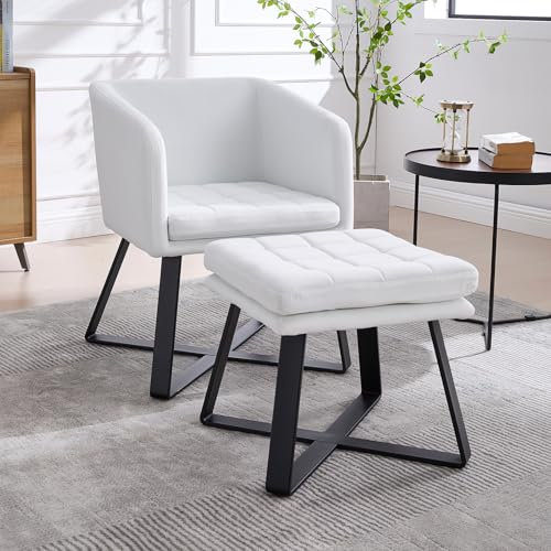 chairus Fauteuil de Salon avec Repose-Pied, Fauteuil Relax avec Pieds en Métal, Chaise Scandinave en Velours pour Salon, Chambre, Beige