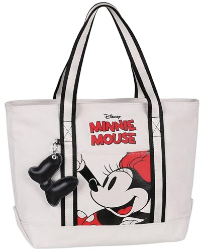 Minnie Mouse Disney BEIGE Damen Umhängetasche, GROSS Shopper mit Schlüsselring JUGEND (Beige Minnie B)