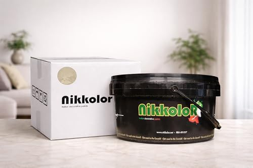 Nikkolor Perla d'Oriente - Pittura Perlata Effetto Sabbiato - Golden Sand | Pittura decorativa perlata per interni, lavabile e antimuffa, resa 25-30 m² con confezione da 2,5 L.