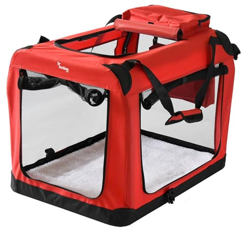 Actiaspet Fabric Pet Carrier Crate – Soft-Sided Travel Kennel for Dogs, Cats & Puppies – Foldable with Faux Sheepskin Bed, Mesh Windows, Treat Bag