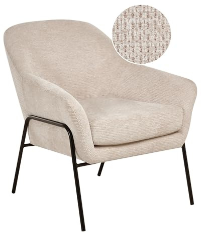 Beliani Upholstered Occasional Accent Armchair Metal Frame Mid Century Modern Seat Beige Veddige