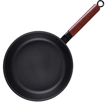 HCZKIUJY 24 cm Mini-Bratpfanne aus antihaftbeschichtetem Gusseisen, Frühstückspfanne, Spiegelei, Burger, Pfannkuchen, Wok mit Deckel, Holzgriff für Gasherd