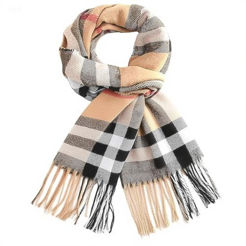 Ovtai Schal Kariert Beige, Karierter Schal, Schal Winter, Karierter Schal Damen, Schal Herren Winter, Schal Beige Kariert, 35x190cm, Angenehm Weich, Perfekt für Herbst und Winter