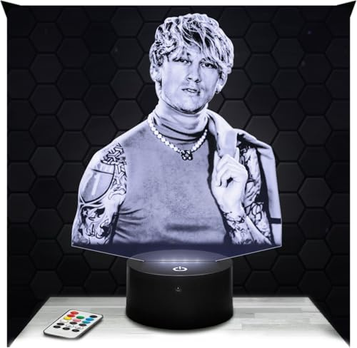 Lampephoto.fr - Lampe M G. Kelly MGK 3D Touch Nachtlicht Sänger | Made in France, Sockel & Größe wählbar, dimmbar, Batterie/USB, HD-Lasergravur, Geschenk für Sie & Ihn