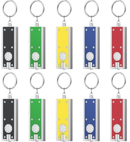 SHENYI 10 PCS Mini Keychain Flashlight, Ultra Bright LED Pocket Torch with Key Ring, Flat Small EDC Lights for Outdoor Camping, Dog Walking