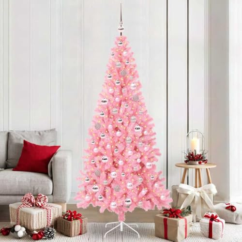 Generico Albero di Natale con 300 LED con Supporto Rosa 210 cm PVC,Decorazioni Natalizie,Alberi di Natale-3396440