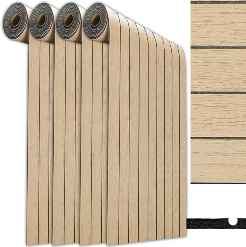 4Rolle Braun Wandpaneele Selbstklebend Holzpaneele Wand Akustikpaneele Holzoptik Wanddeko 3D Lamellenwand Schallschutzplatte aus Holzfurnier Deckenpaneele Holzwandpanele für Wohnzimmer 300x40cm