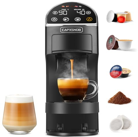 Magician2 Coffee Pod Machine 5-in-1 for Nespresso, Dolce Gusto, Starbucks, ESE 44mm, Lavazza A Modo Mio, Ground Coffee | 20Bars, 1.2L, LED Touchscreen | Espresso Coffee Machine for Home & Office