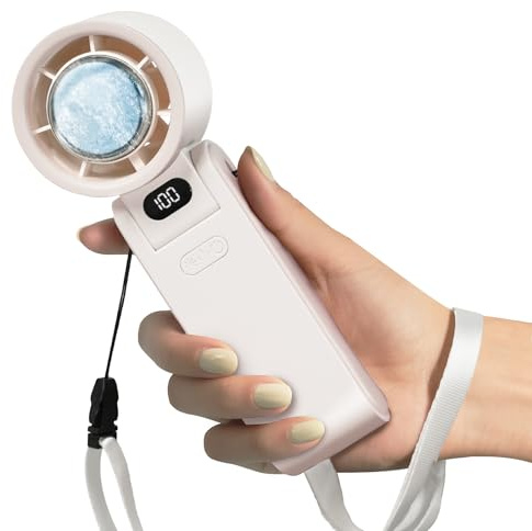 WISFISSH Handheld Fan with Intelligent Refrigeration Piece, Led Display, 100-Speed Stepless Adjustment,Foldable Portable Fan for Outdoor Travel Beach Cruise(White)