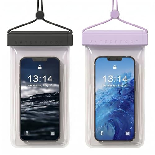 Vattentät mobilfodral 2 stycken, IPX8, upp till 7,2 tum | 4 lagers design, För iPhone 17 16 15 14 Pro MAX, För Samsung Xiaomi, Pool strand