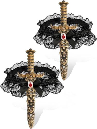 BOARDFEB 2 Sets Pirate Leg Garter with Dagger Costume Accessories Thigh Pirate Sword Garter with Lace Bow Medieval Renaissance Dagger Holster for Women Cosplay Halloween Outfit Black