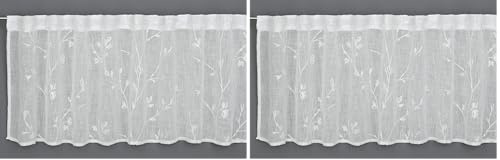 Gardinia Bistro-Gardine mit verdeckten Schlaufen, Transparente Schiebegardine, Stickerei, 140 x 45 cm, Natur (Packung mit 2)