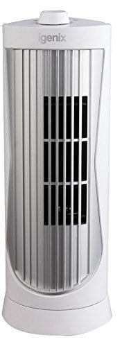Igenix DF0020 12 Mini Tower Fan – Compact Oscillating Desk Fan with 2 Speed Settings, Quiet Operation, Easy-Carry Handle, Ideal for Home, Office, Bedside & Desktop Use – White