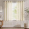 TOPICK Voile Vorhang Mit Ösen Kurz Sheer Vorhänge Transparent Gardine Gaze Paarig Ösenschals für Wohnzimmer Schlafzimmer Küche 145 cm x 140 cm(HxB) 2er - Set Hell Beige