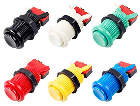 6x Americano Estilo Estándar Botones Arcade Switches conmutables tipo Happ de 30mm Terminales de 187 (4.8 mm) Jamma Mame Kit (Color de la mezcla)