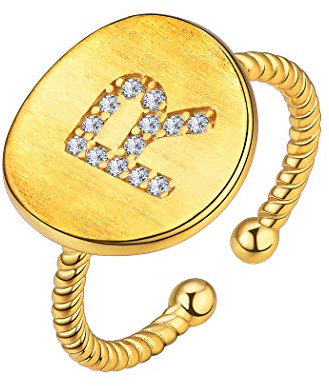 Suplight Offener Ring Buchstabe R Statement Ring Damen Initiale Ring 925 Silber Gelbgold überzogend mit Zirkonia Dekoriert Schmuck Frauen Mädchen Geschenk für Geburtstag(Gold)