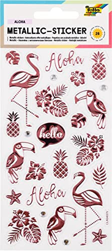 folia 19602 - Metallic - Sticker II mit Flamingo und anderen tropischen Motiven, 26 Stück, ideal geeignet zum Verzieren von Grußkarten, Bastelarbeiten und Scrapbooking