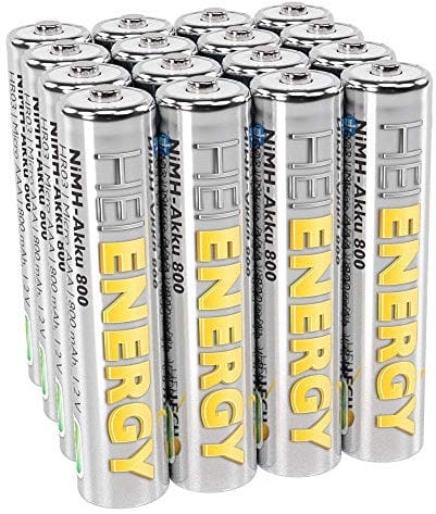 HEITECH AAA Akku Micro 800 mAh 1,2V NiMH TÜV geprüft 16 Stück - Wiederaufladbare Batterien mit geringer Selbstentladung - Akkus für Geräte mit hohem Stromverbrauch