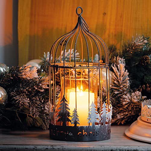 Hellum Windlicht Vogelkäfig m. LED Kerze Windlicht Metall Rentiere Bäume Winter Weihnachten 524116
