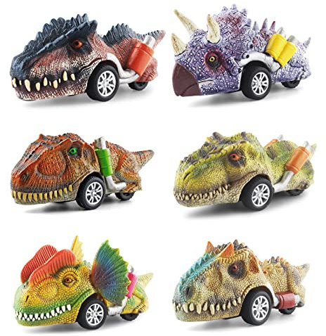 DINOBROS Dinosaurier-Spielzeug für Kinder von 3–5 Jahren, zurückziehbare Dinosaurier-Autos für 3, 4, 5, 6, 7 Jahre alte Jungen und Mädchen, 6er-Pack, Dino-Spielzeug, Geschenke, Mehrfarbig