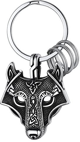 FaithHeart Tête de Loup Porte Clés Vikings Homme Acier Inoxydable