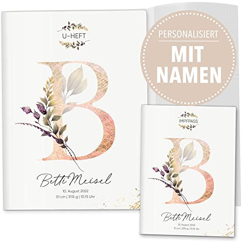OLGS U-Heft und Impfpasshülle 3-teilig Set individualisiert Buchstabe Untersuchungsheft Hülle & Impfpasshülle Geschenkidee personalisierbar mit Namen, Geburtsdatum (Uhefthüllen, personalisiert, 24)