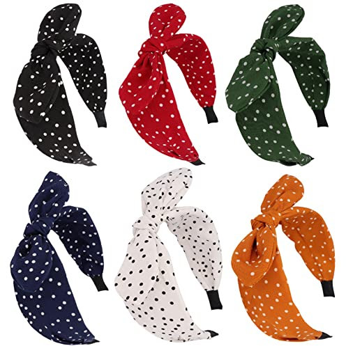 Jaciya Haarreifen mit Schleife für Mädchen und Damen, Haarschmuck, gepunktet, Stirnbänder mit Schleife, Vintage-Hasenohren, Haarreifen (Schwarz/Weiß/Rot/Blau/Grün/Orange)