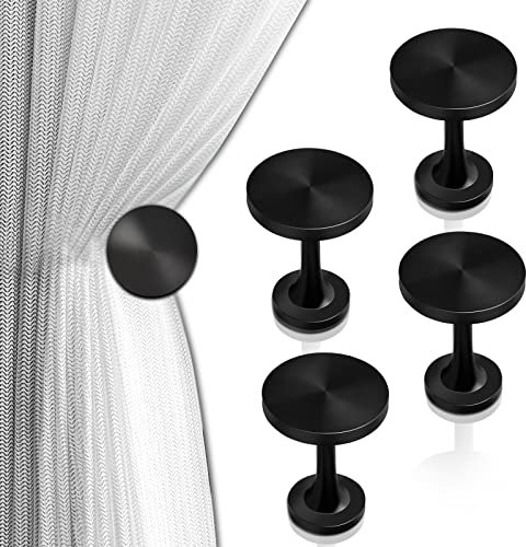 KOLAKO Curtain Tie Backs Hooks, Black Curtain Holdbacks Metal Wall Mounted Decorative Antique Round Medallion Window Drapery Tiebacks Holders, 4 Pack Curtain Hold Backs Pair