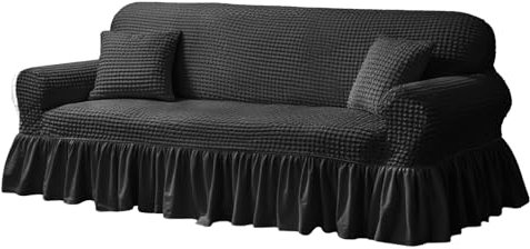 NAKIHOUSE Sofa Überwürfe Sofabezug 3 Sitzer Elastischer Schwarz Couchbezug Sofahusse Antirutsch Sofabezüge Sofa Abdeckung Stretch Couch Überzug Sofa Hussen mit 1 Kissenbezug