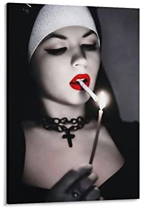 Sexy Poster, Schwarz-Weiß, Nonne, rauchen Zigaretten, Leinwand, Kunst, Poster und Wandkunst, Bilddruck, moderne Familiendekoration, Poster, 60 x 90 cm