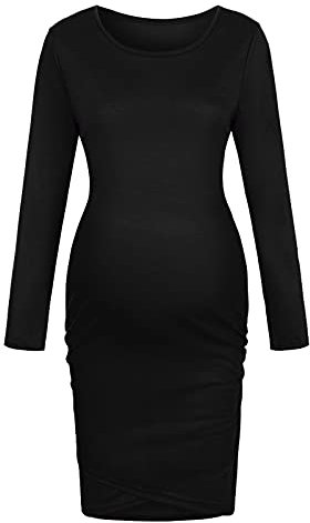 Robe de mariée - Pour femme enceinte - Couleur unie - Longue tenue de maternité - Robe de maternité - Robe de plage à manches longues, Noir , S