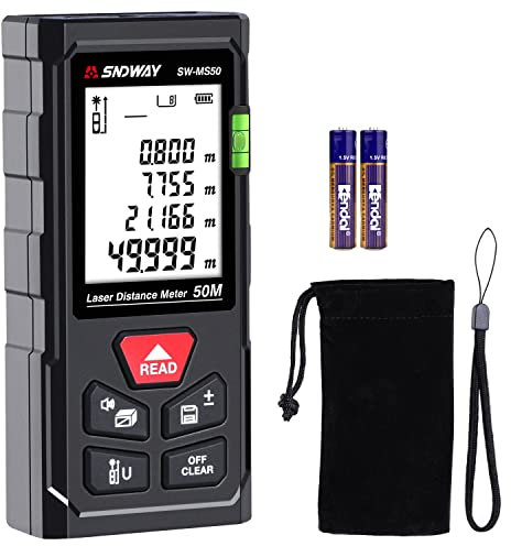 LEERCHUANG Laser-Messgerät, 165 Fuß digitaler Laser-Entfernungsmesser mit Wasserwaagen, hintergrundbeleuchtetes LCD, IP54, Fläche, Volumen, Pythagoras…