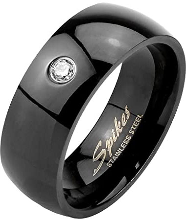 Mianova Band Ring Edelstahl poliert mit Kristall Herrenring Damenring Partnerring Verlobungsring Damen Herren Schwarz Breite 6mm Größe 54 (17.2)
