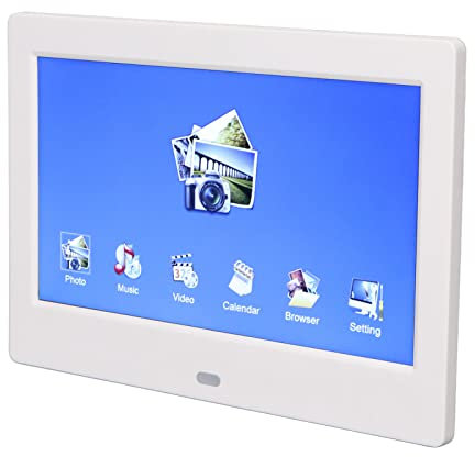 7 Zoll Digital Fotorahmen, 800 * 480 720P Elektronisches Fotoalbum mit Fernbedienung, Multifunktions Digital Bilderrahmen, Kalender/Uhr/Timer Schalter, Weiß.