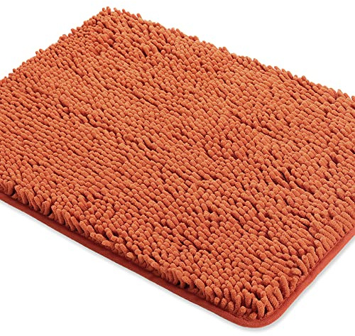Yeaban Tapis de salle de bain en chenille épaisse, absorbant et lavable, antidérapant, en peluche et doux, pour sol de salle de bain, douche, lavabo, 81,3 x 50,8 cm, orange brûlé