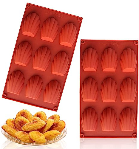 Madeleines Backform - 2 Stück Silikon, 9 Hohlräume, Unverformbar, Wiederverwendbar, Einfach zu Bedienen - Für Kuchen, Schokolade, Süßigkeiten, Kekse (Ziegelrot)
