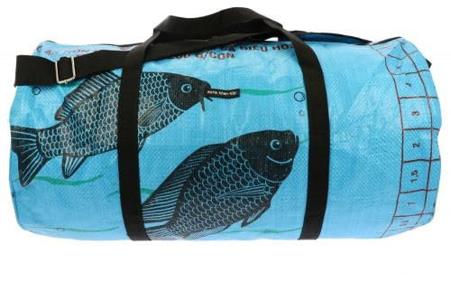 MoreThanHip Jumbo Weekender Fisch Blau - Große Reisetasche aus Recycelten Zementsäcke Weekendertasche Damen und Herren Sporttasche Duffle Bag Unisex - 55 x 27 x 27 cm