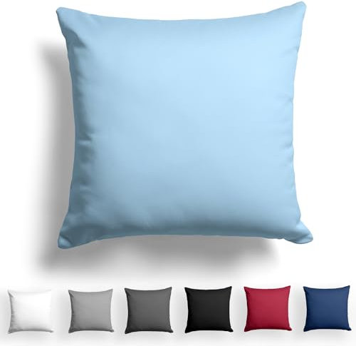 Alreya Mako Satin Kissenbezug 40 x 40 cm - 100% Baumwolle mit YKK Reißverschluss, Superweicher Kopfkissenbezug, Kissenhülle, Oeko-TEX® Standard Zertifiziert, Hellblau, nur Kissenbezug