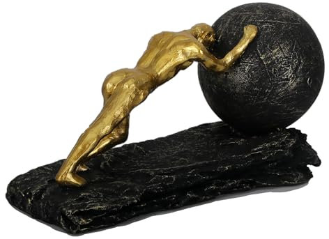 Wisifayardin Sisyphus-Skulptur mit Bronze-Akzent, schwere Kugel, Kriegsfigur, modernes Kunstharz-Dekor für Büro oder Wohnzimmer, Sportlerfigur, Ornament und Skulpturen Dekoration