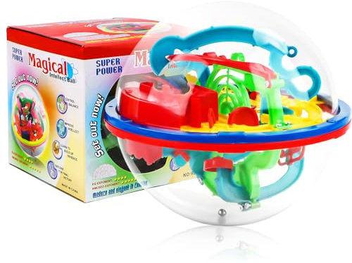 RUNEAY 3D Kugellabyrinth 12cm, 3D Labyrinth Balls mit 100 Etappen Kugelspiel, 3D Intellektball Magic Maze Kugel Labyrinth Puzzle Ball für Geburtstag Weihnachten, Spielzeug ab 4 5 6 7 8 Jahr