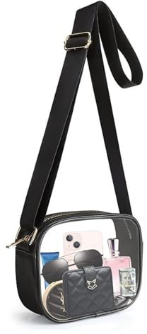 VOMING Station Genehmigte Tragetasche Statium Approved Klare Breiftasche Transparente Crossbody Schultertasche mit Einstellbarem Gurt für Arbeit Sport Spiele Konzerte - Schwarz