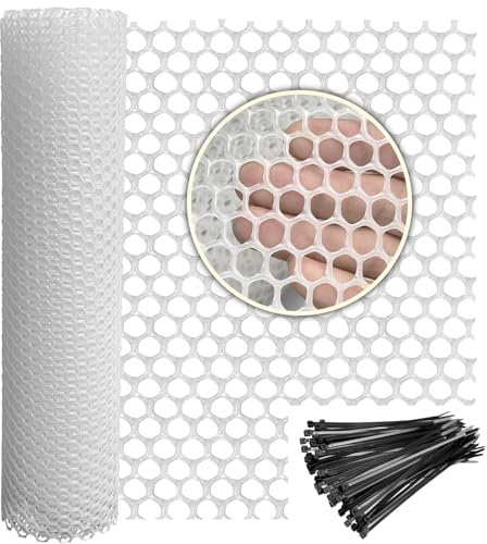 Kunststoff-Drahtzaun, 40,6 cm x 9,2 m, Kunststoff-Hühner-Drahtgeflecht für Geflügel, Hunde, Kaninchen, Schlangenbarriere und Gartenarbeit, vielseitiger Kunststoffzaun (40,6 x 9 m, weiß)