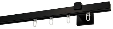 Garesa Gardinenstange Nora Ø 20mm, 1-läufig, Schwarz I Moderne & Stabile Vorhangstange inkl. Gleiter + Faltenlegehaken I Mit Endknopf Kappe I 100cm