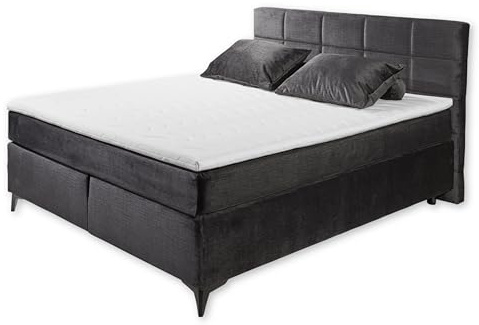 NAVARRA 6 Boxspringbett 160x200, Schwarz - Bequemes Doppelbett mit 7-Zonen-Federkern Matratze & Kaltschaum Topper - 163 x 113 x 210 cm (B/H/T)