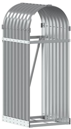 vidaXL Galvanised Steel Log Holder - Light Grey Firewood Rack, Ample Storage, Ventilated for Dry Logs, Wall Safety Hook, for Outdoor & Indoor Use