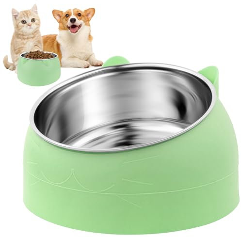 WuGU Gamelle Chat, 400ML Gamelle Chat en Acier Inoxydable, Gamelle Chat Surélevée, Gamelle pour Chat Incliné à 15°, Détendre la Colonne Cervicale, pour Chat Chiots Lapins