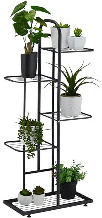 Relaxdays Scaffale Portapiante, 5 Ripiani in Metallo HLP: 96x45x22 cm, Portafiori e Portavasi, Fioriera in Acciaio, Nero
