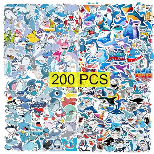 GTOTd Shark Sticker Haifisch Aufkleber (200 Stück) Niedliche Ozean Geschenke Merch für Laptop Wasserflasche Telefon Zubehör Auto Stoßstange Fenster Helm Dekor Teens